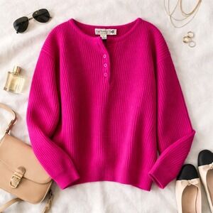 Vintage GAP Wool Ribbed Henley Sweater Raspberry Pink Balletcore Cozy M